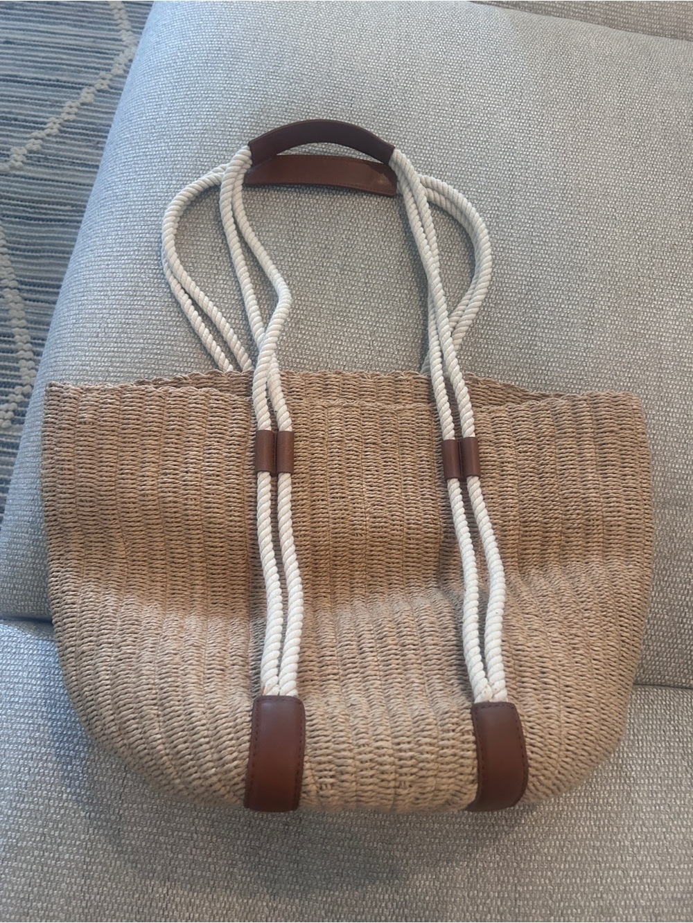 J. Crew Natural Straw Tote with Leather Logo Patch